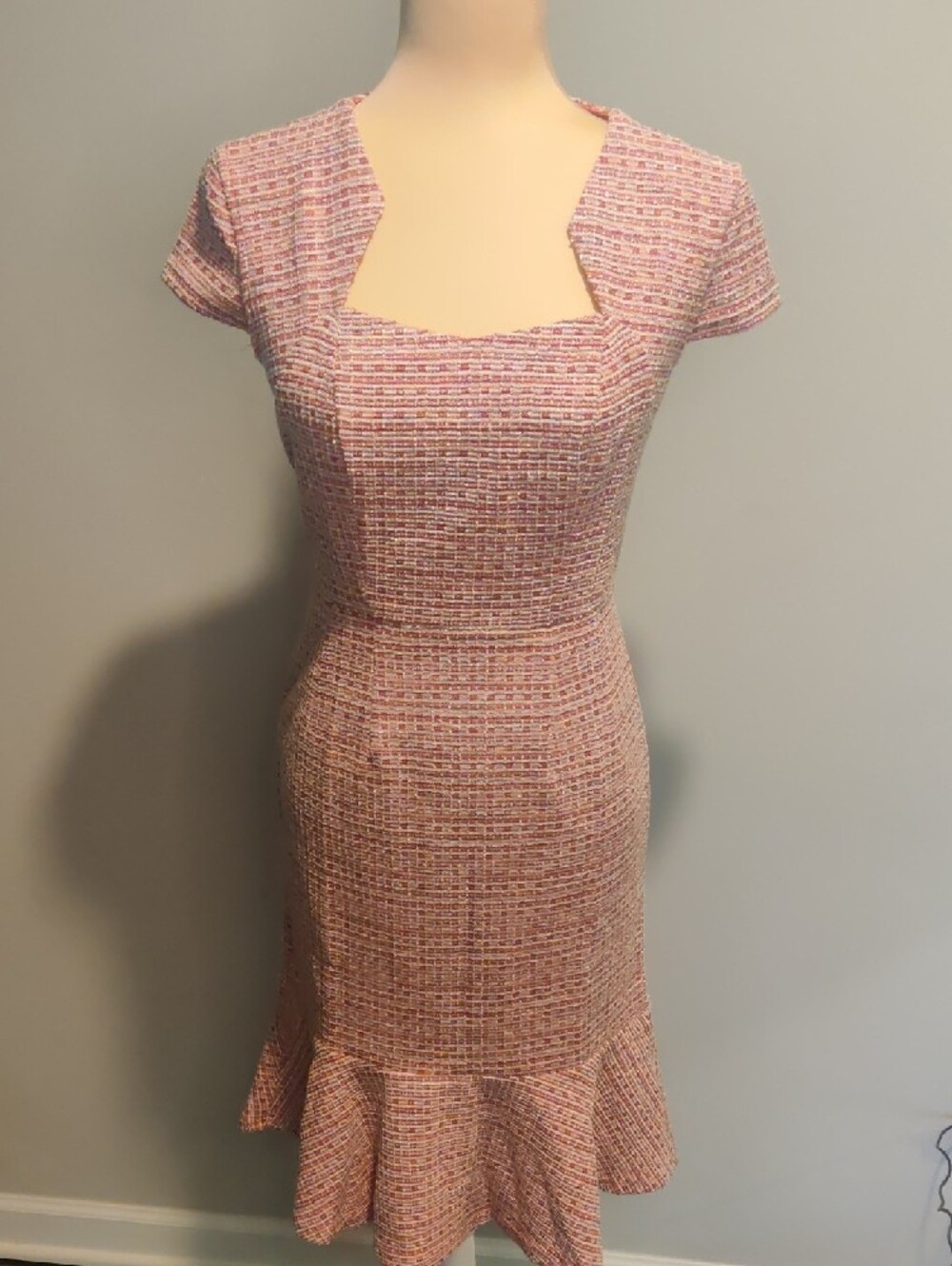 Grace Karin Pink Tweed Square-Neck Fit & Flare Midi Dress - Picture 3 of 9